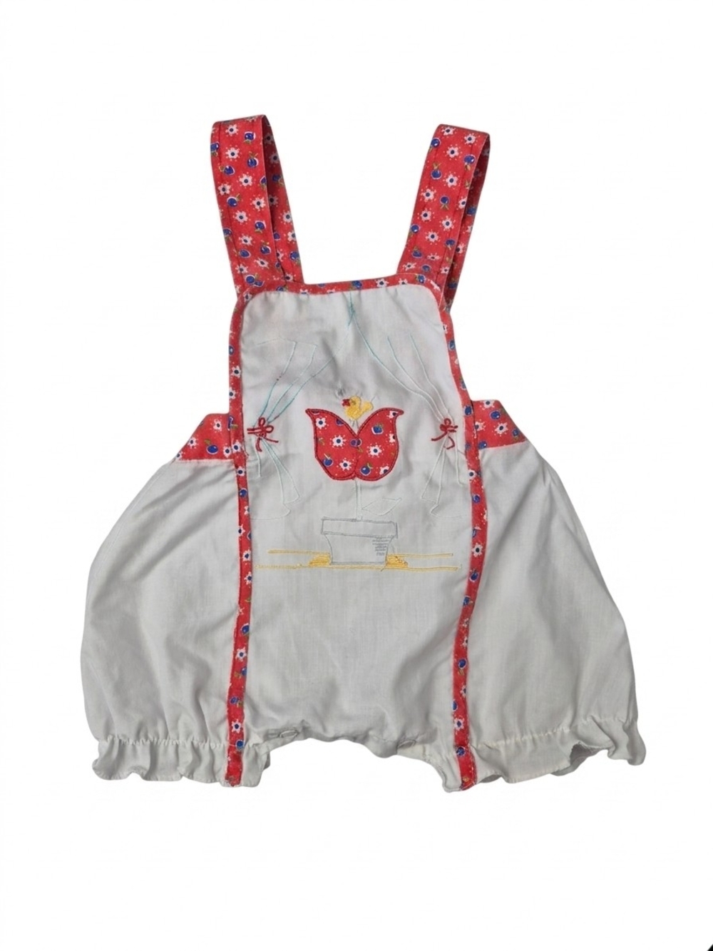 Vintage Mayfair 70s 80s Embroidered Bubble Romper Red Apple Floral 3M